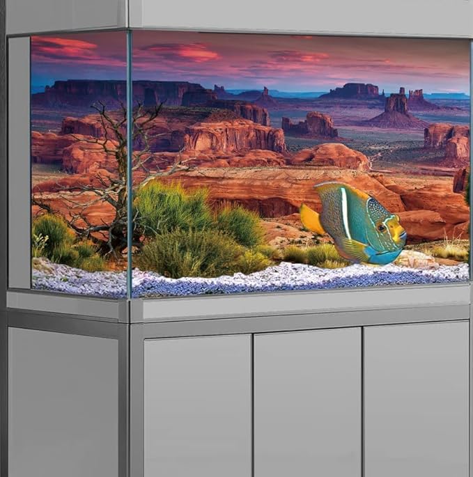 60X24IN Desert Loess Rock Cactus Oasis Reptile Habitat Background, Natural Sunset Desert Themed Terrarium Background, Aquarium Background with 10 EVA Double-Sided Tape