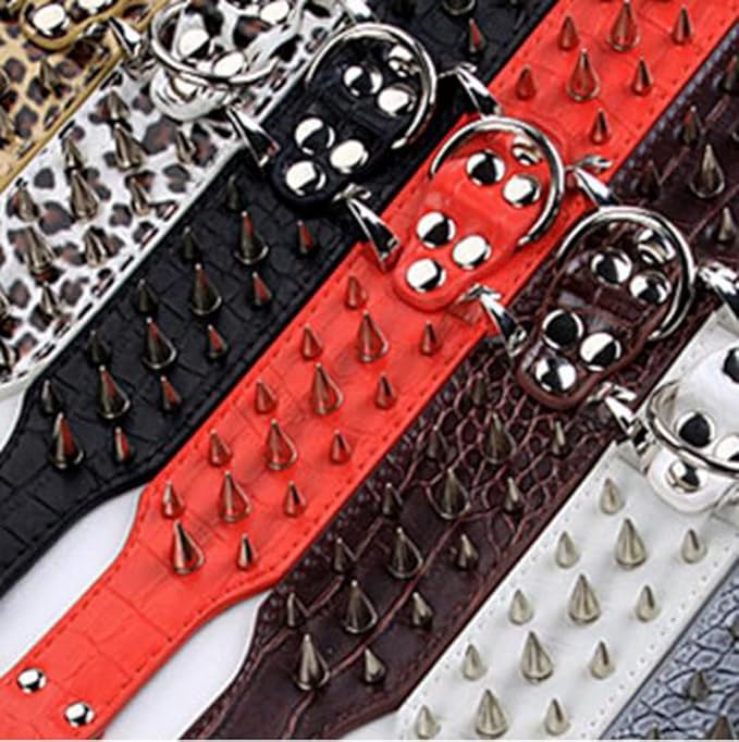 Serijoars Spiked Studded Dog Collar, PU Leather Dog Collar, Adjustable Pet Collars for Medium or Large Breed Pet (S, Gold Brown5)