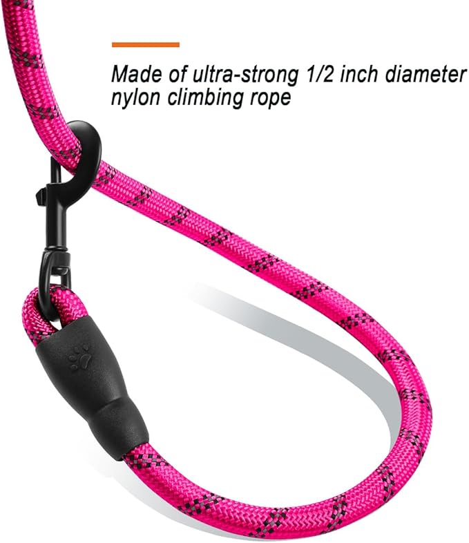BARKBAY Dog Leashes for Large Dogs Heavy Duty Dog Leash 2 Pack 5 FT with Comfortable Padded Handle Highly Reflective Threads for Medium Large Dogs Walking Training Running (5FT-1/2,Fushcia+Black)
