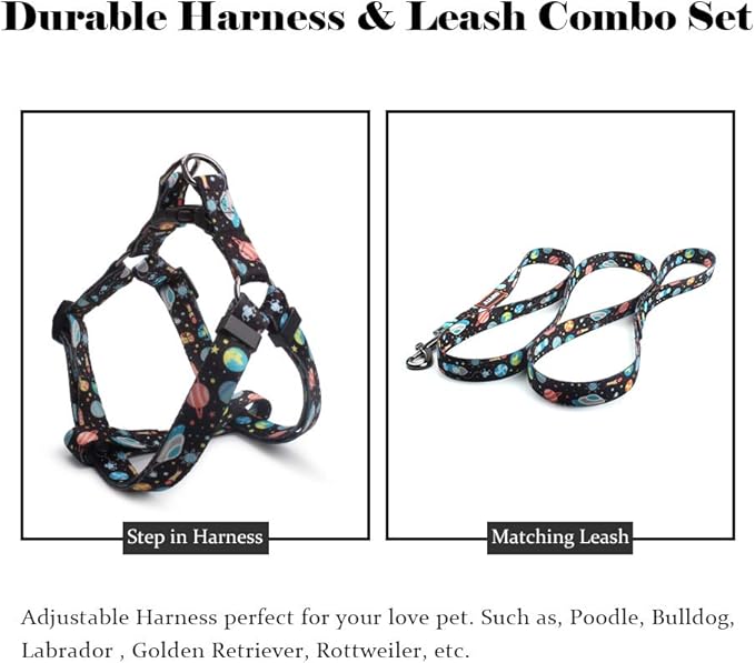 QQPETS Dog Harness Leash Set Adjustable Heavy Duty No Pull Halter Harnesses for Small Medium Large Breed Dogs Back Clip Anti-Twist Perfect for Walking (XS(12"-18" Chest Girth), Space)