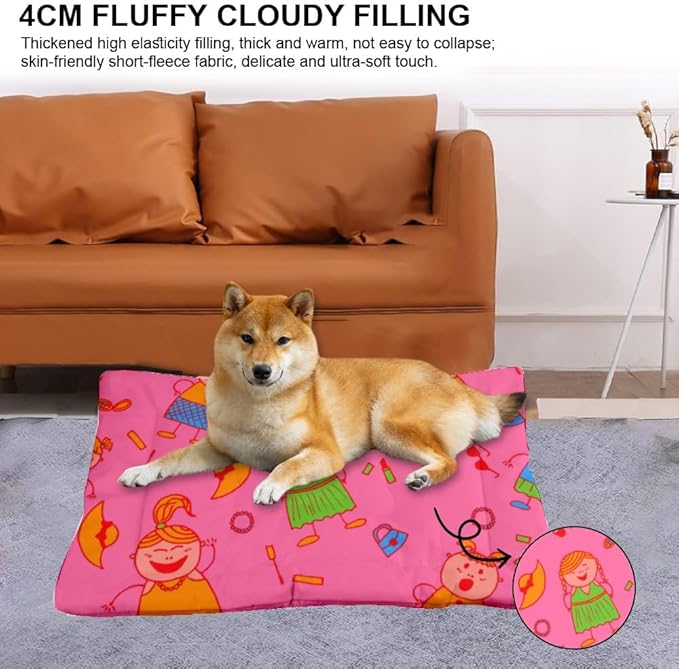 Ultra Soft Dog Crate Mat with Anti-Slip Bottom, Cute Girls Pet Supplies Kennel Pad Dog Beds& Furniture Cozy Crate Mats Cages for Indoor& Outdoor Sofa Cars, Machine Washable 36 X 24 Inch