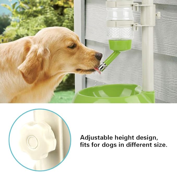 Hztyyier Adjustable Pets Dog Bowl Feeder Water Dispenser Drinking Bottle Food Container Bowl Bottle Standing Dispenser for Cats Dogs Green(Green) Dog Supplies