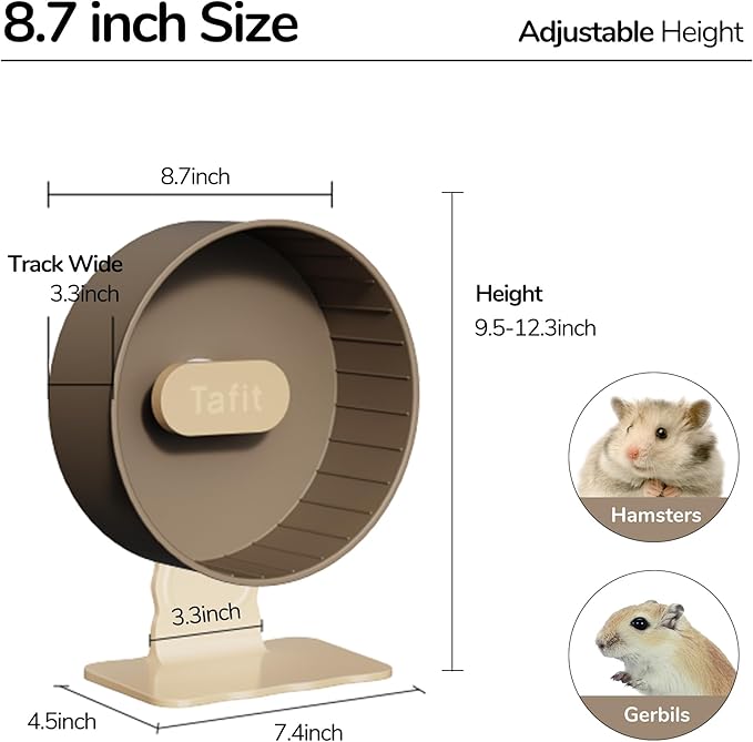 Silent Hamster Wheel 8.7 Inch Dual-Bearings Small Animals Quiet Running Exercise Wheels, Height Adjustable for Dwarf Hamsters, Gerbils, Mice, Hedgehog, or Other Small Pets,Passionfruit Yellow