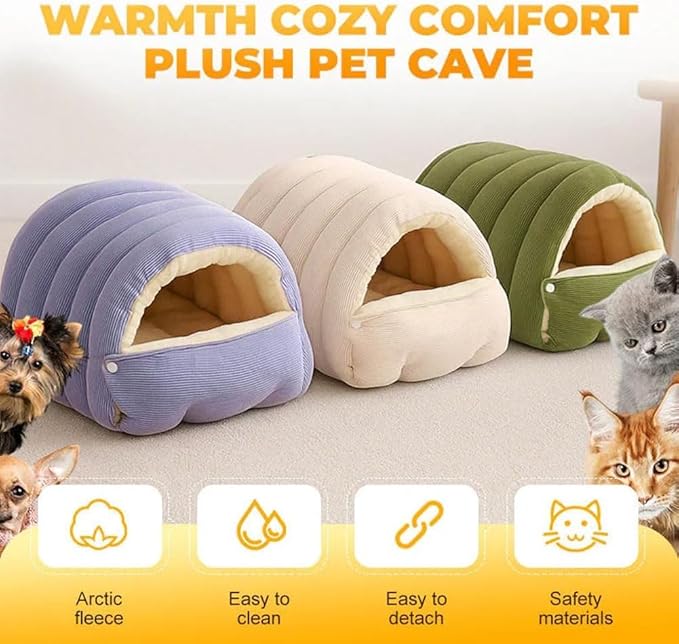 CutyPet Winter Cave,Warmth Cozy Comfort Plush Pet Cave,Cute Cozy Safe Hideaway Cat Bed with Removable Cushion,Warm Soft Removable Washable for Cats and Dogs (Black Plaid, L:25.59 * 15.74 * 11.02 in)