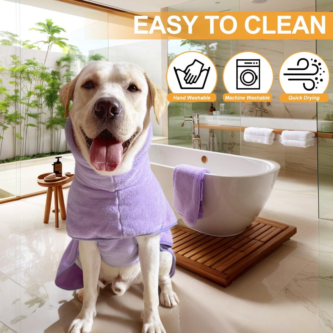 Giant Dog Bath Bubble, Quick Drying Super Absorbent Used for After Bathing, Warm Dog Towels, Adjustable Hoodies and Belts for Pet Dogs Bath Clothes Products(Purple, 6XL)