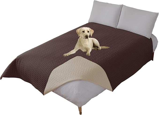 GIBZ Waterproof Dog Bed Cover Anti Slip Pet Furniture Protector Washable Blanket Large Soft Quilted Mat, Coffee, 220x210cm