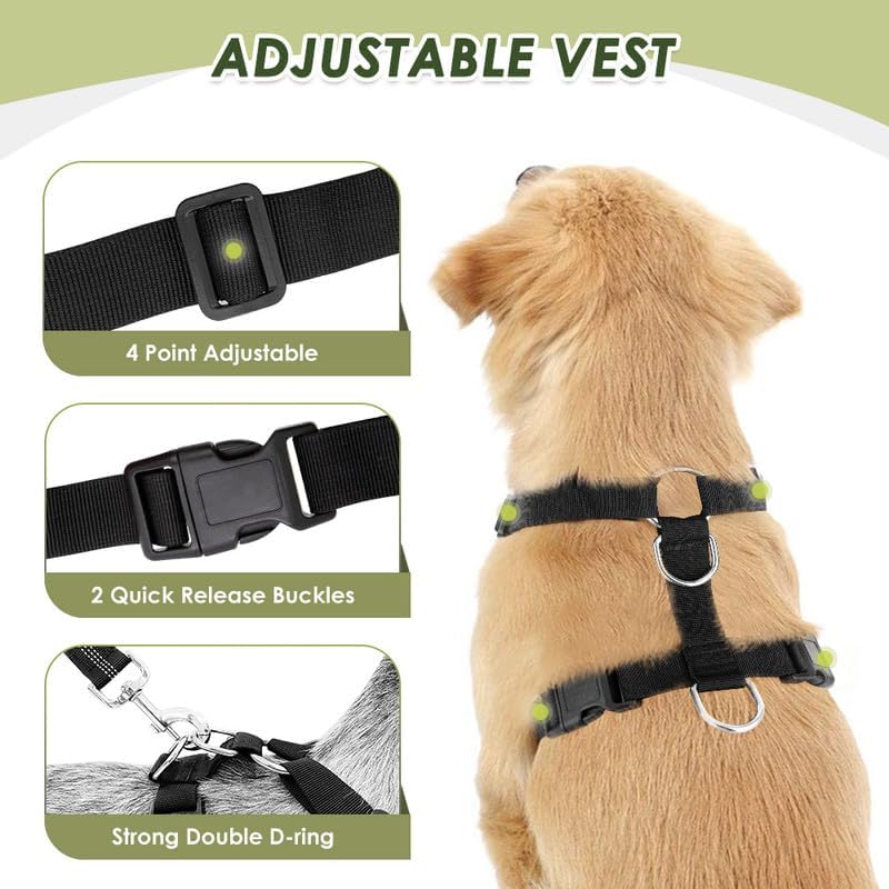 SlowTon Dog Seat Belt Harness for Car, Dog Car Harness Adjustable Mesh Breathable & Dog Seatbelt Safety Tether with Elastic Bungee for Small Medium Large Pets(Grey, Double Clip, L)