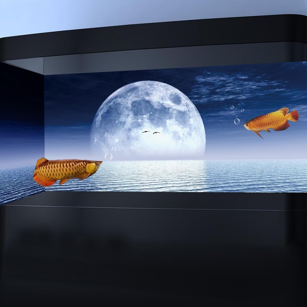 Moon Aquarium Background,Cool Sea Galaxy Parallel Space Themed Fish Tank Background, Cool Terrarium Background 30X12IN with 8 EVA Double-Sided Tape