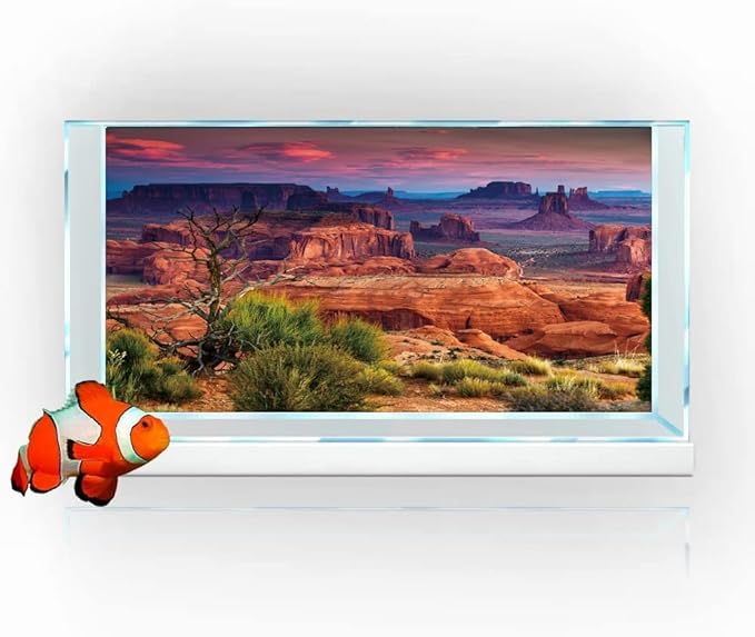 36X24IN Desert Loess Rock Cactus Oasis Reptile Habitat Background, Natural Sunset Desert Themed Terrarium Background, Aquarium Background with 10 EVA Double-Sided Tape