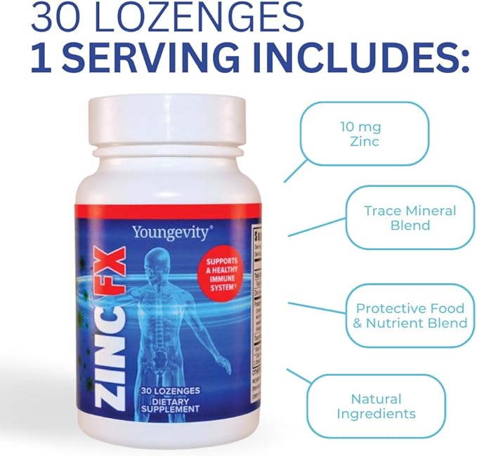 Youngevity Zinc Fx - Zinc + Trace Minerals + Elderberry + Astragalus - Immune Support Chewable - Highly Absorbable - Delicious - 30 Lozenges (Pack of 4)