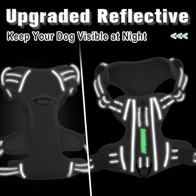 BARKBAY Dog Harness No Pull with ID Tag Pocket - Heavy Duty, Reflective, Easy Control for Large Dogs(Grey,L)