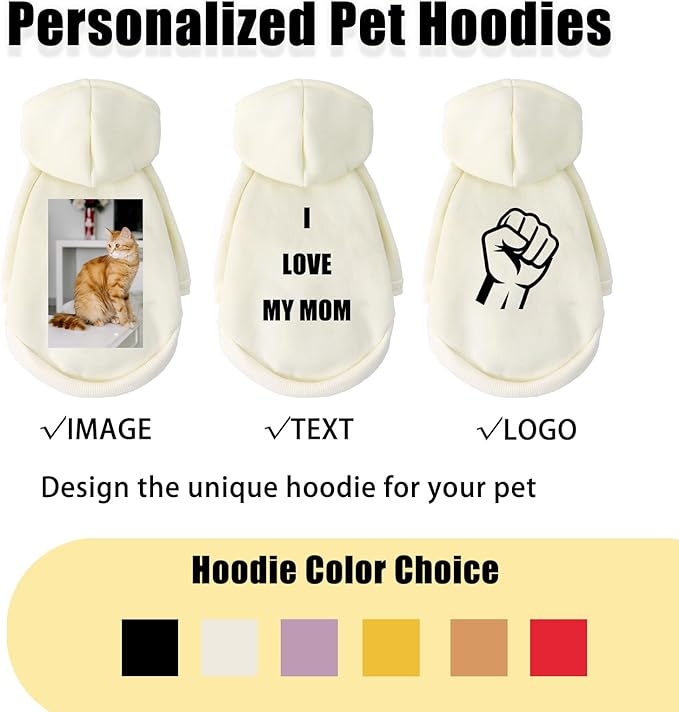 Custom Dog Hoodie, Personalized Sweatshirt with Photo Text Name Logo, Customized Hooded Sweater for Small Medium Large Dogs & Cats (Beige, X-Large)