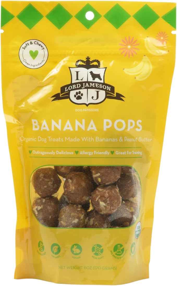 Lord Jameson Apple Pops and Banana Pops Bundle – Soft & Chewy Organic Dog Treats, Allergy Safe Treats for Training, Gluten-Free & Plant-Based, Made in USA