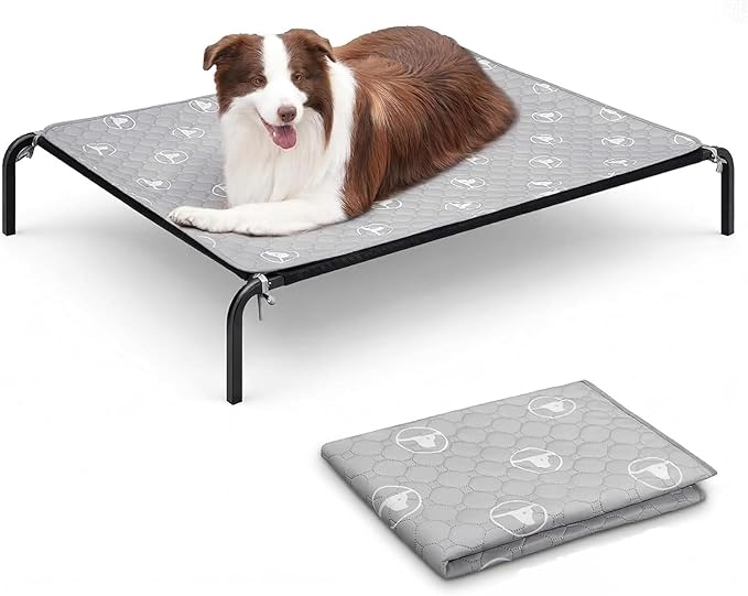 PJYuCien Elevated Dog Bed with Pad for Large Dogs, 48'' Raised Cooling Dog Cot with Breathable Mesh & Absorbent Pee Pad, Sturdy Frame, Non-Slip Feet, Indoor & Outdoor Use