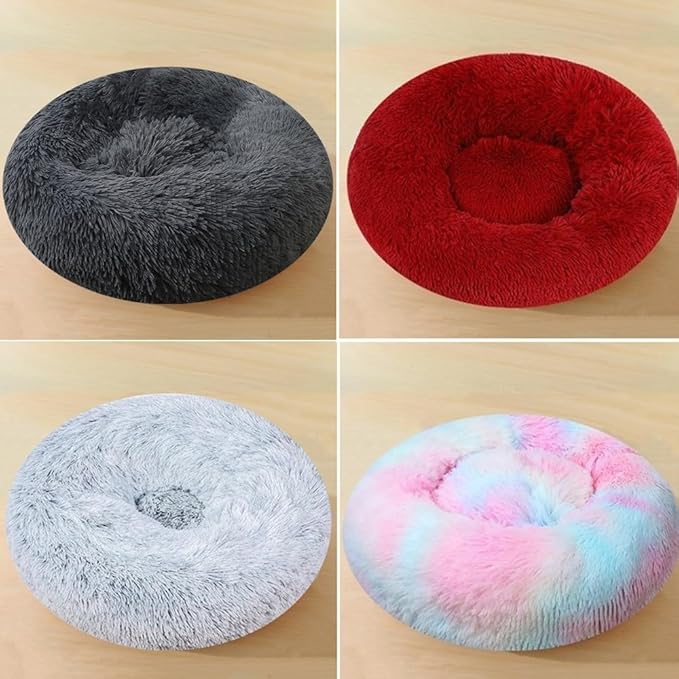Donut Dog Bed Small Cat Bed, 20 Inch Round Fluffy Dog Beds for Small Dogs and Cats, Anti-Anxiety Donut Dogs Cuddler Bed, Washable Pet Bed for Medium Cats (Khaki)