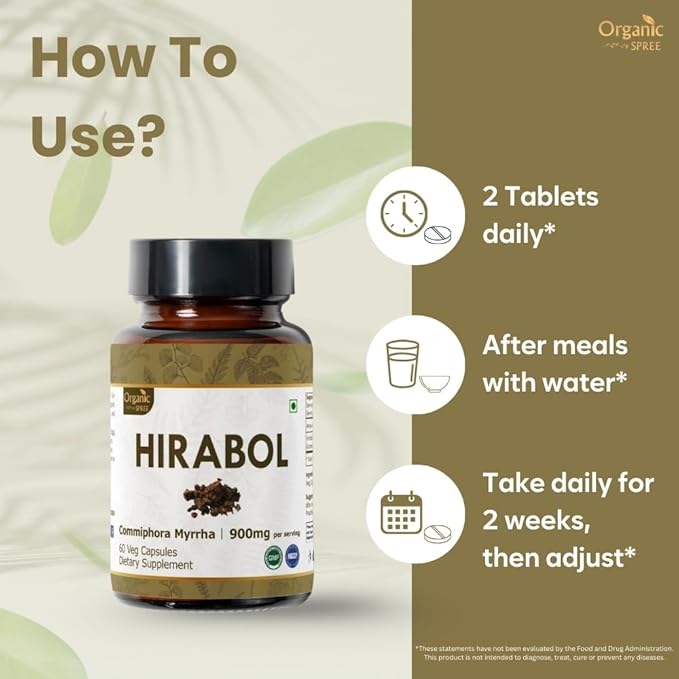 HIRABOL 60 Capsules | Commiphora myrrha (Hirabol) | 900mg per Serving | Natural 60 Capsules