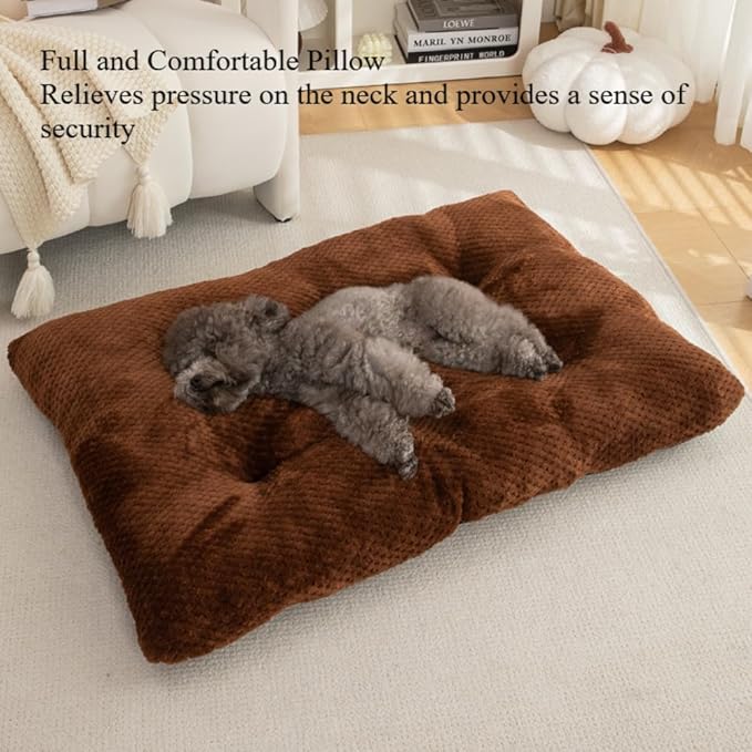 Washable Dog Bed for Large Breeds, Extra Cushioned Crate Mattress with Removable Fluffy Cover, Non-Slip Orthopedic Pet Pad, Machine Washable Kennel Mat(Grey,XL)