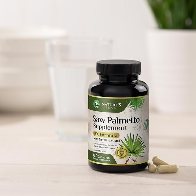 Saw Palmetto for Men Prostate Supplement - Potent 3X Formula with Stinging Nettle + Pumpkin Seed Extract for Men's Health, Herbal Prostate Supplement for Urinary Support, Bottled in USA, 120 Capsules