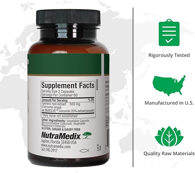 NutraMedix Curcumin - 500mg Turmeric Capsules - Promotes a Healthy Inflammatory Response, Immune System, Brain, Heart & Liver Support (120 Capsules)