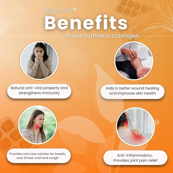 Turmeric Lozenges – Sugar-Free Throat Lozenges for Sore Throat Relief & Cough – Turmeric Curcumin Supplement with Curcuma & Turmeric Extract – Immune & Liver Support (10-Pack)