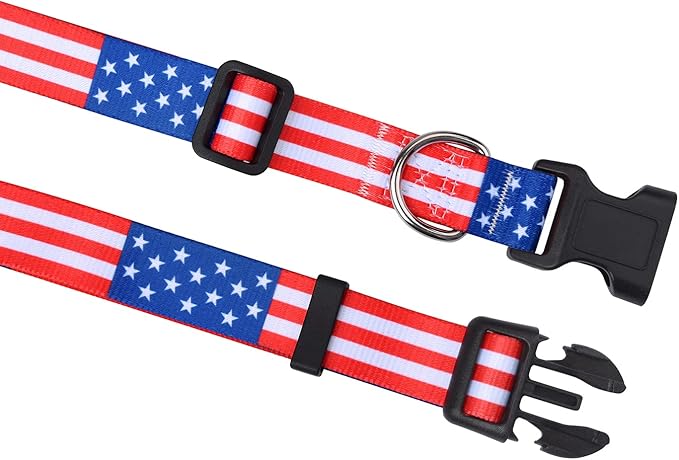 American Flag Dog Collar - Patriotic, US Flag Pattern, Star & Stripes, Fourth of July Dog Collar, Adjustable for Small Medium Large Dogs(Classic US,L)