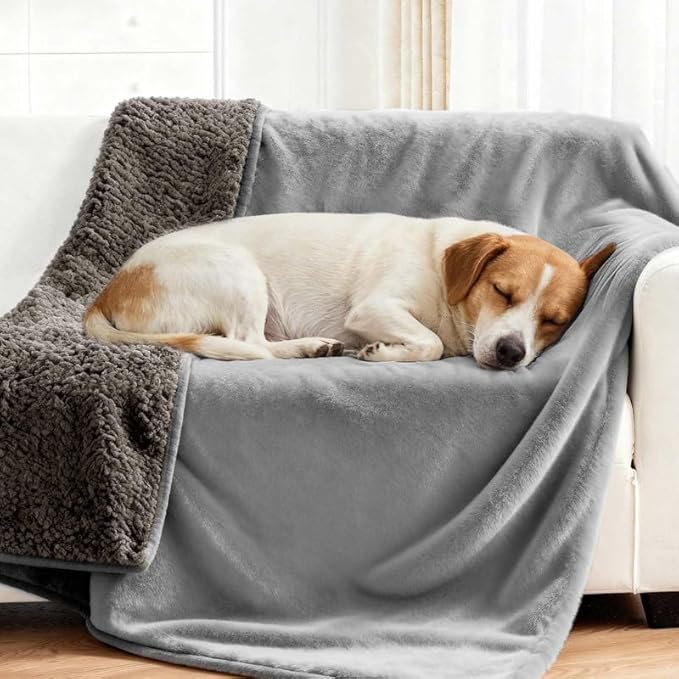 Lekereise Reversible Waterproof Dog Blanket, Super Soft Scratch-Resistant Pet Blanket, Washable Leak-Proof Cover for Sofa Bed Car Seat, for Cats to Large Dogs (Gray, 25" x 35")