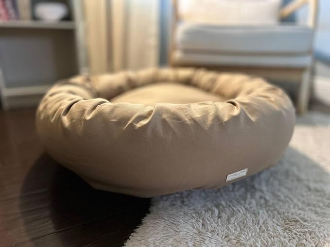 Organic Cotton Canvas Dog Bed: Removable Cover, Natural Fill - Made in USA (Tan, X Large 42" x 8" inches)