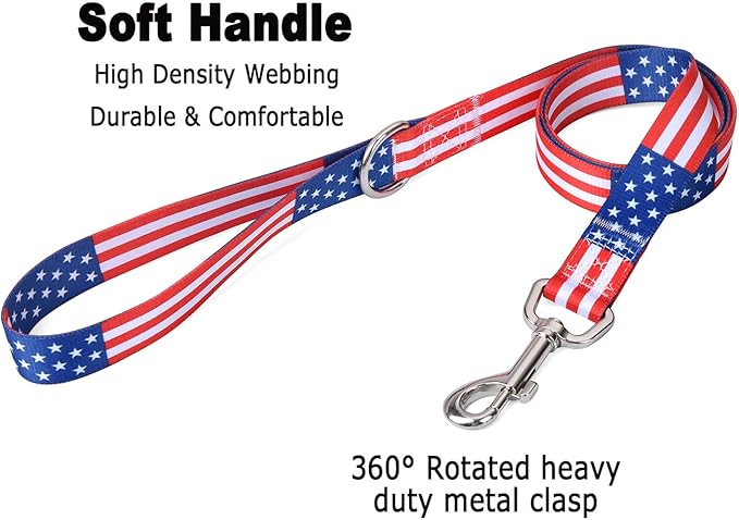 American Flag Dog Collar and Leash Set- Patriotic, US Flag Pattern, Star & Stripes, Fourth of July Dog Collar, Adjustable for Small Medium Large Dogs(Classic US Set,M)