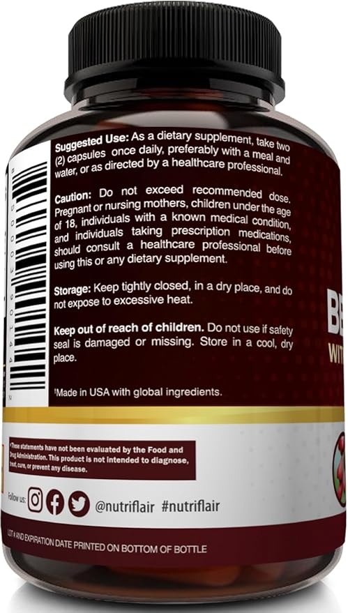 NutriFlair Premium Berberine HCL 1200mg, 60 Capsules - Plus Pure True Ceylon Cinnamon, Berberine HCI Root Supplements Pills - Immune System - yields an Optimal 8% Berberine