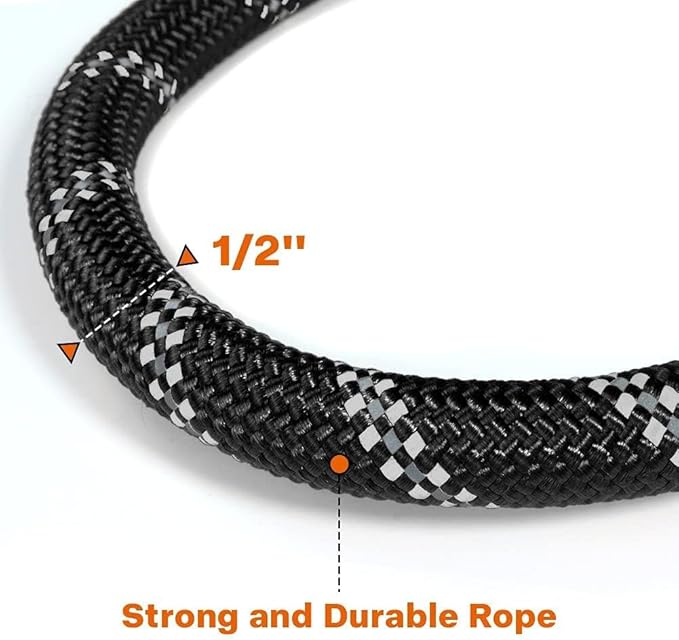 Taglory Rope Dog Leash 4 FT with Comfortable Padded Handle, Highly Reflective Threads Leash and Anti-Tangle Clip for Walking Medium Large Dogs, 1/2 inch, Black