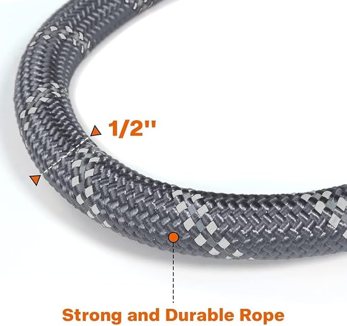 Taglory Rope Dog Leash 6 FT with Comfortable Padded Handle, Highly Reflective Threads Leash and Anti-Tangle Clip for Walking Medium Large Dogs, 1/2 inch, Grey