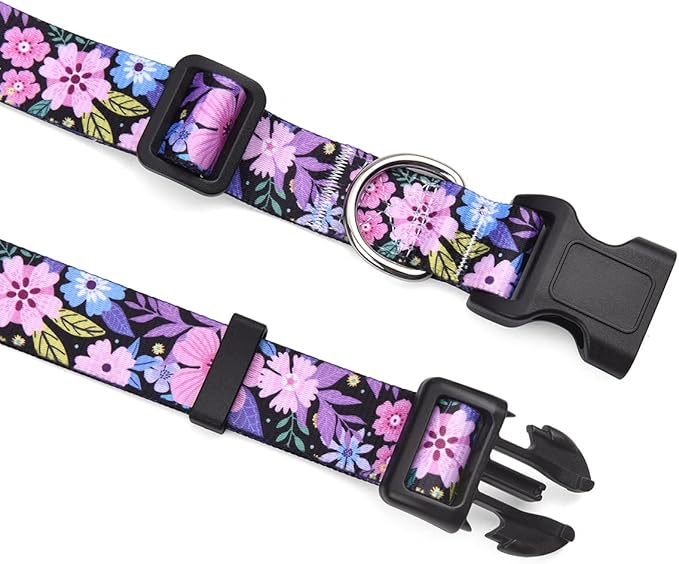Dog Collar and Leash Set with Bohemia Floral Tribal Geometric Patterns - Soft Ethnic Style Collar Adjustable for Small Medium Large Dogs(Pink Floral Set,S)