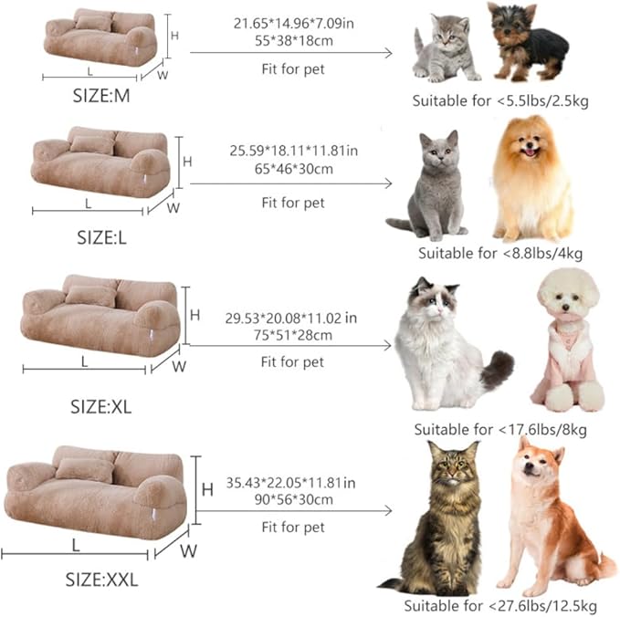 Soft Fluffy Self-Warming Cat Bed | Washable Pet Sofa for Indoor Cats & Small Dogs | Cute Princess-Inspired Kitten Couch & Puppy Bed(Light Orange,21.65''*14.96''*7.09'')