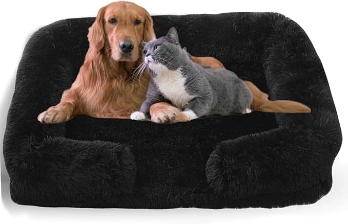 Dog Beds Medium Large Size Dog, Calming Dog Bed with Removable Washable Cover, Waterproof Lining and Nonskid Bottom(Black,L)