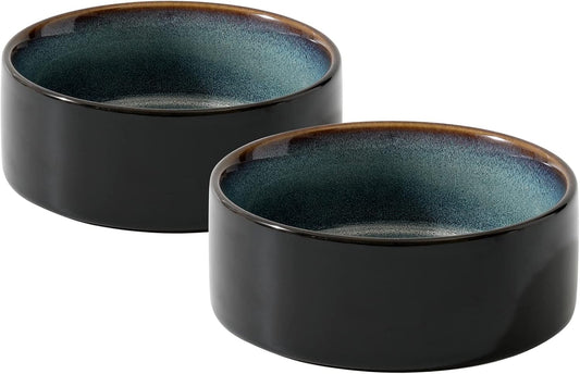 Ceramic 5.1inch Set of 2 Dog and Cat Bowls, 2pcs Anti-Slip Food and Water Feeder Dishes for Puppies, Kitties, Cats(2 Bowls, Starry Sky)