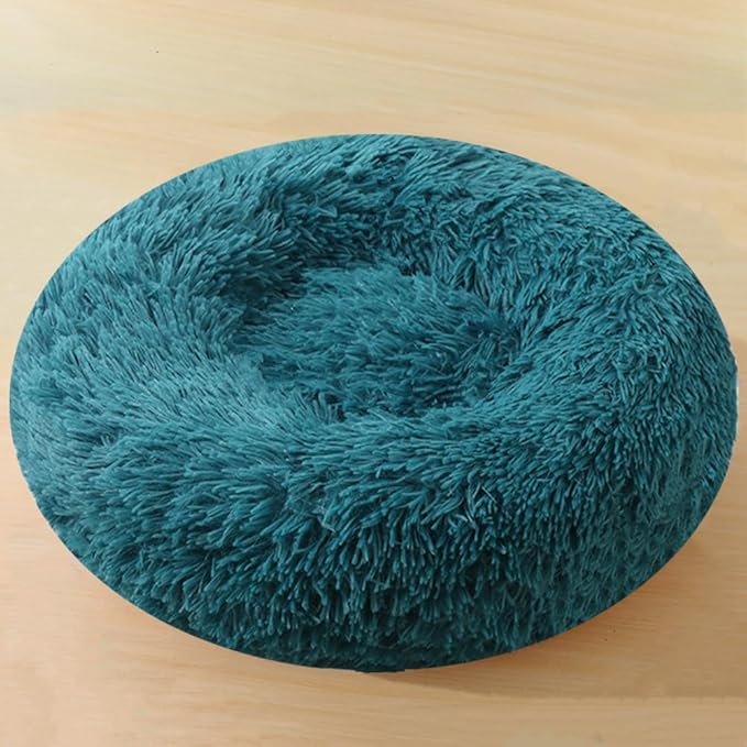 Large Calming Dog Bed, 40 Inch Anti-Anxiety Donut Dog Cuddler Cat Bed, Warming Cozy Soft Dogs Round Bed, Fluffy Faux Fur Machine Washable Pet Cushion for Medium Large Dogs & Cats (Dark Blue)