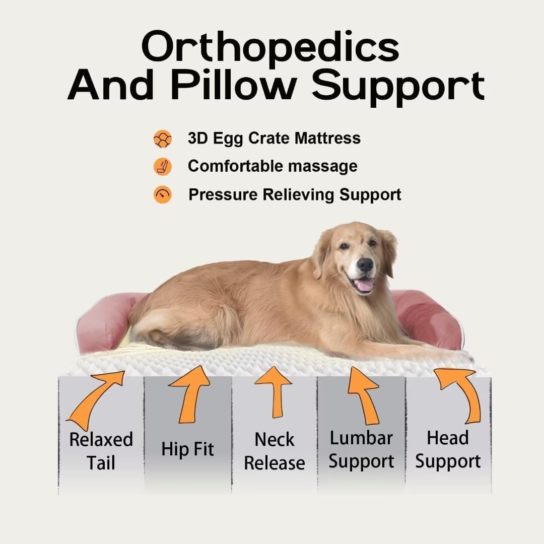 Dog Bed Medium Size Dog-Orthopedic Waterproof Bed for Dogs,Foam Couch Sofa with Washable Removable Cover & Non-Slip Bottom-Pink