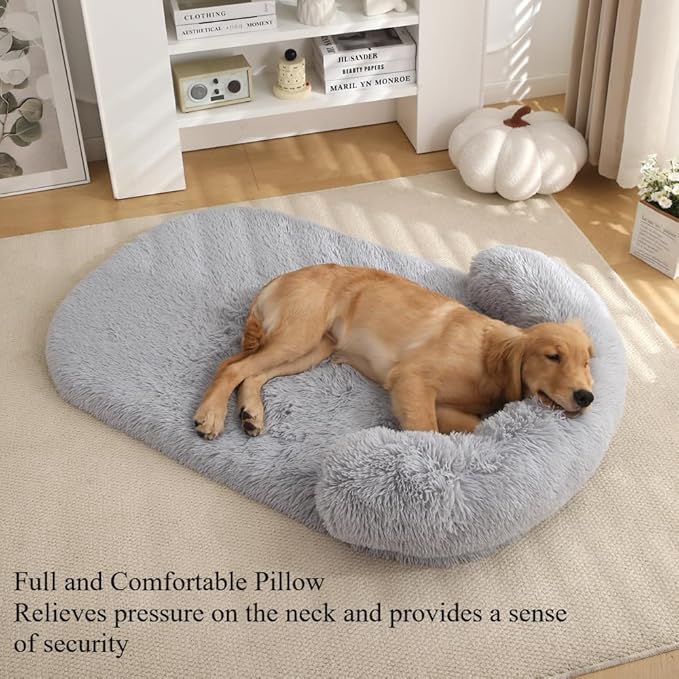 Calming Dog Bed - Fluffy Plush Mat with Removable Washable Cover | Furniture Protector for Large Dogs & Cats(Brown,47.24X29.53X5.91in)