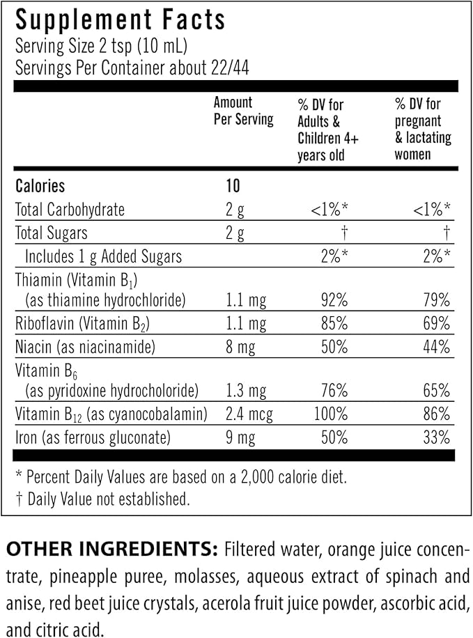 Flora Iron - Vegan Liquid Iron Supplement with B Vitamins - Offers Red Blood Cell & Energy Support - Yeast-Free & Gluten-Free - Delicious Fruit Juice Base - 15 fl. oz. Glass Bottle