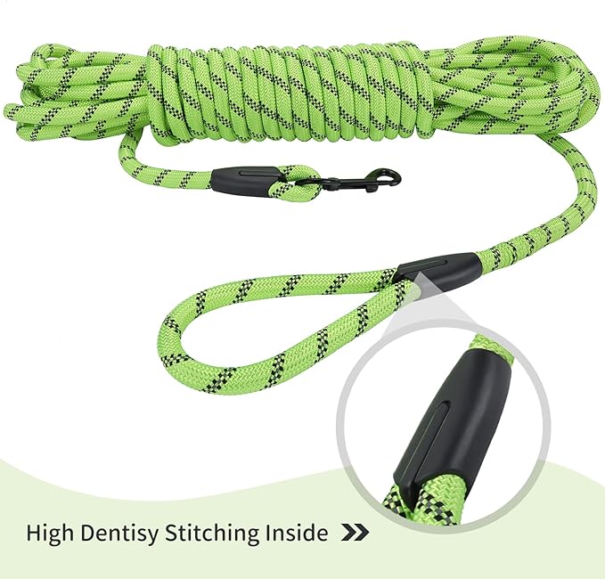 Long Dog Leash for Training 30Ft-Reflective Nylon Rope with Swivel Hook-Recall Agility Lead for Large Small Medium Dogs Outside Walking Hiking-Green Diam 1/2"