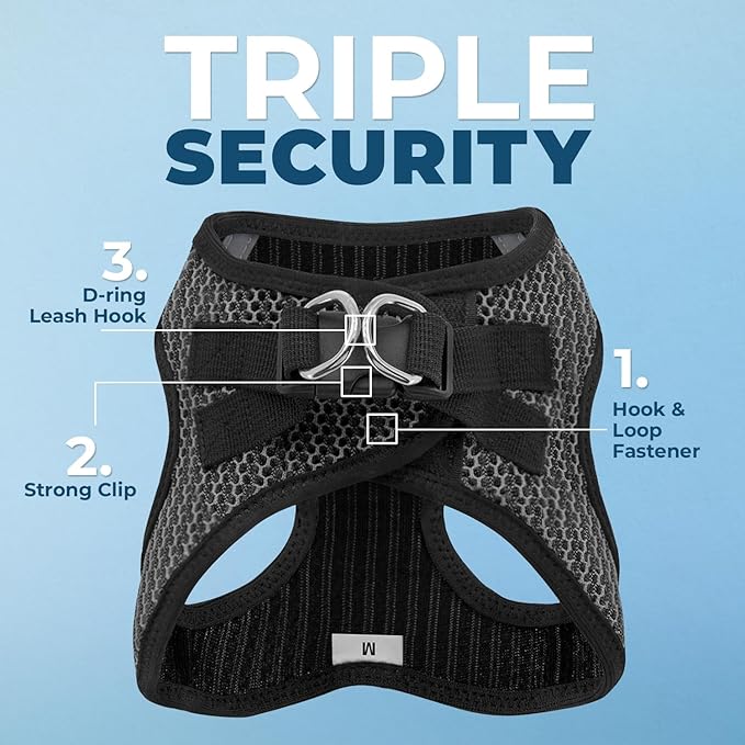 Best Pet Supplies - All Weather Mesh/Plush, Reflective, No Pull Harness for Small, Medium Dogs, Cats - Secure with Hook & Loop Fastener, Buckle, Double D-Rings - Gray 2-Tone, S