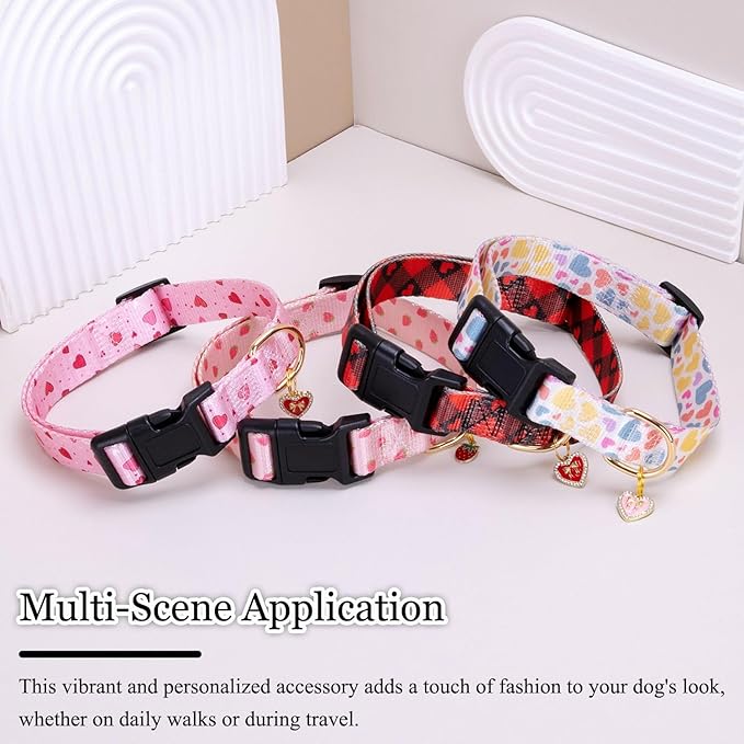 Love Pattern Dog Collar with Buckle Adjustable Safety Nylon Collars for Small Medium Large Dogs, Cute Stylish Girl Boy Christmas Dog Collar(White Heart,S)