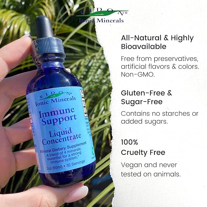 Eidon Ionic Minerals Immune Support Supplement Liquid Concentrate - Mineral Drops with Zinc, Selenium, Support & Maintain Immune System, Bioavailable, No Preservatives - 2 oz (Pack of 2)