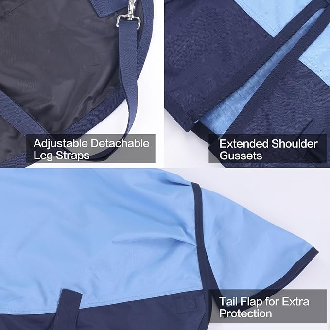 Mini Horse/Pony/Foal/Miniature Size 36"-51" Lightweight Waterproof & Breathable 1200 Denier Turnout Blanket with No Filling Lightblue 42"