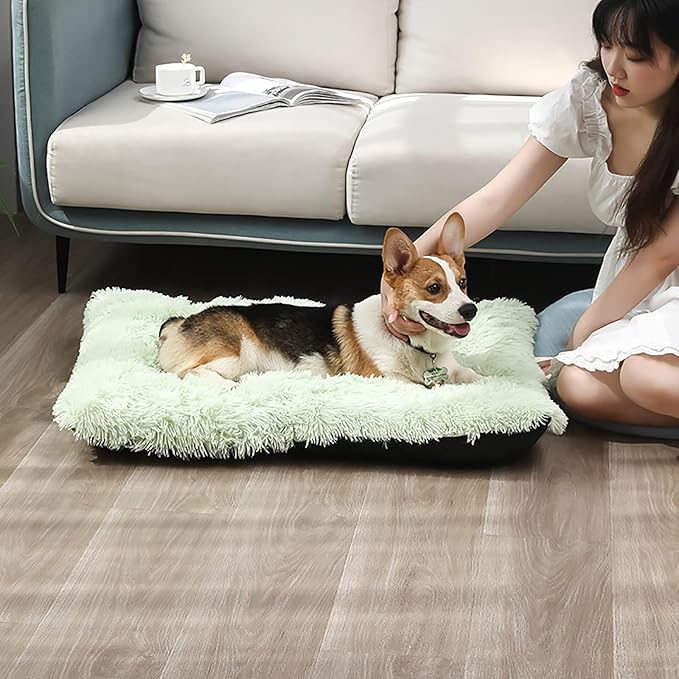 Dog Crate Mat, Dog Bed for Large Dogs, Comfy Fluffy Kennel Pad Anti-Slip for Dog beds & Furniture, Quilted Dog Bed for Pets for Medium/Small Dogs Cats (Color : Green 1, Size : 36x25)