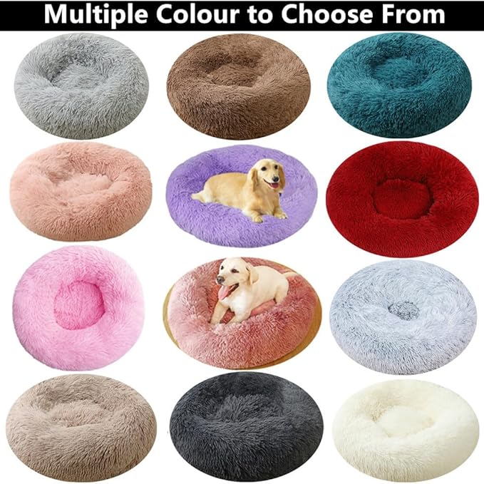 Calming Small Dog Bed Cat Bed, 47 Inch Donut Fluffy Anti-Anxiety Round Bed Washable Cute Bed, Cuddler Warming Cozy Soft Bed, Plush Cushion Bed for Small Medium Dogs and Cats (Purple)