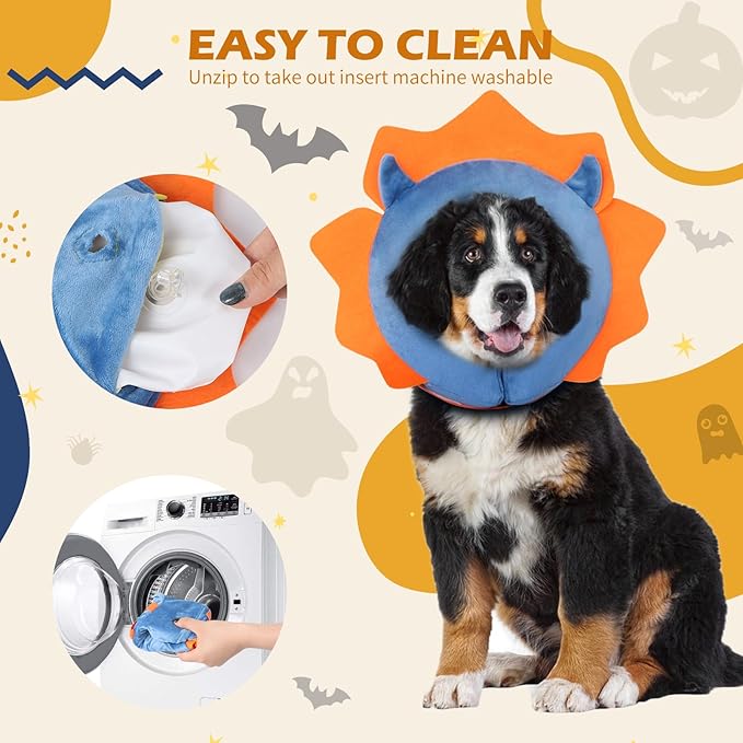 IEUUMLER Inflatable Recovery Dog Collar, Protective Donut Cone, Adjustable Soft Collar for Dog and Cat After Surgery Prevent from Biting & Scratching EU002 - Blue Demon M+