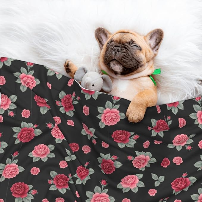 Dog and Cat Blanket in One, Rose Seamless Pattern Pink, Double Sided Plush Throw with Raised Dot Pattern on One Side and Flat Velvet on Other for Variety