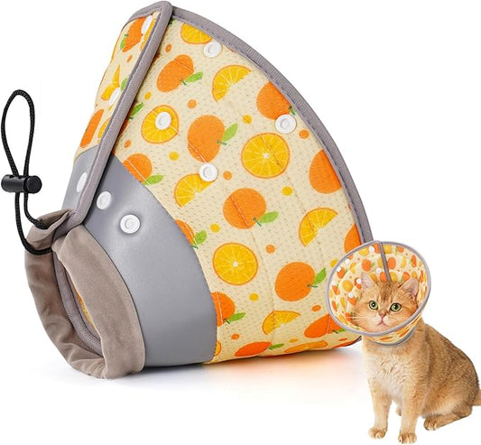 Avont Cat Cone Collar Soft to Stop Licking, Adjustable Foldable Lightweight Kitten Recovery Collar After Surgery for Small Dogs, Elizabeth Cone of Shame Alternative -Orange(L)