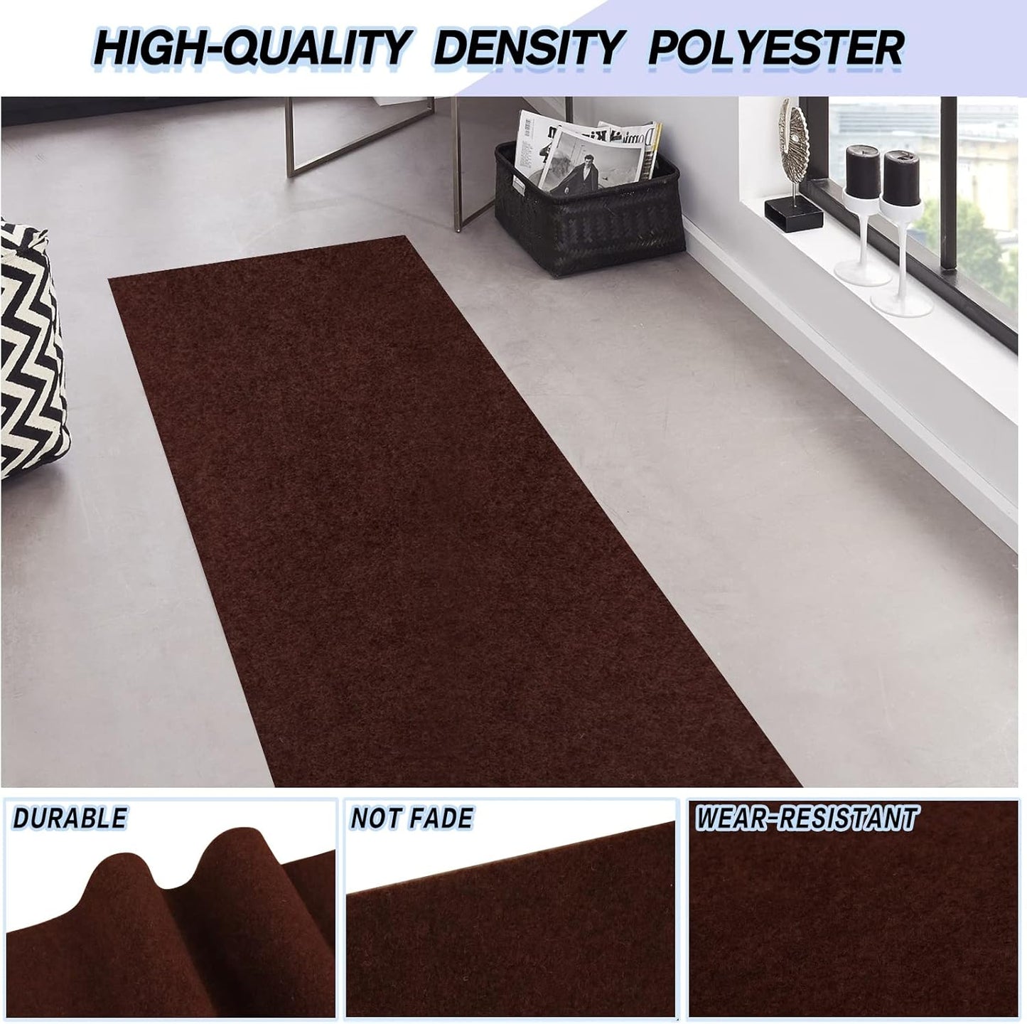 Custom Size Backed Non-Slip Area Rugs Runner, Easy Clean, Waterproof Runner Rugs for Hallway Entryway, Kitchen, Laundry, 3FT x 54FT, Brown